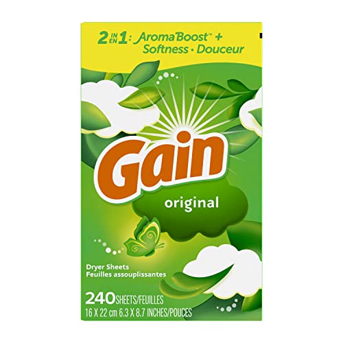 Gain Dryer Sheets Laundry Fabric Softener, Original Scent, 240 Count