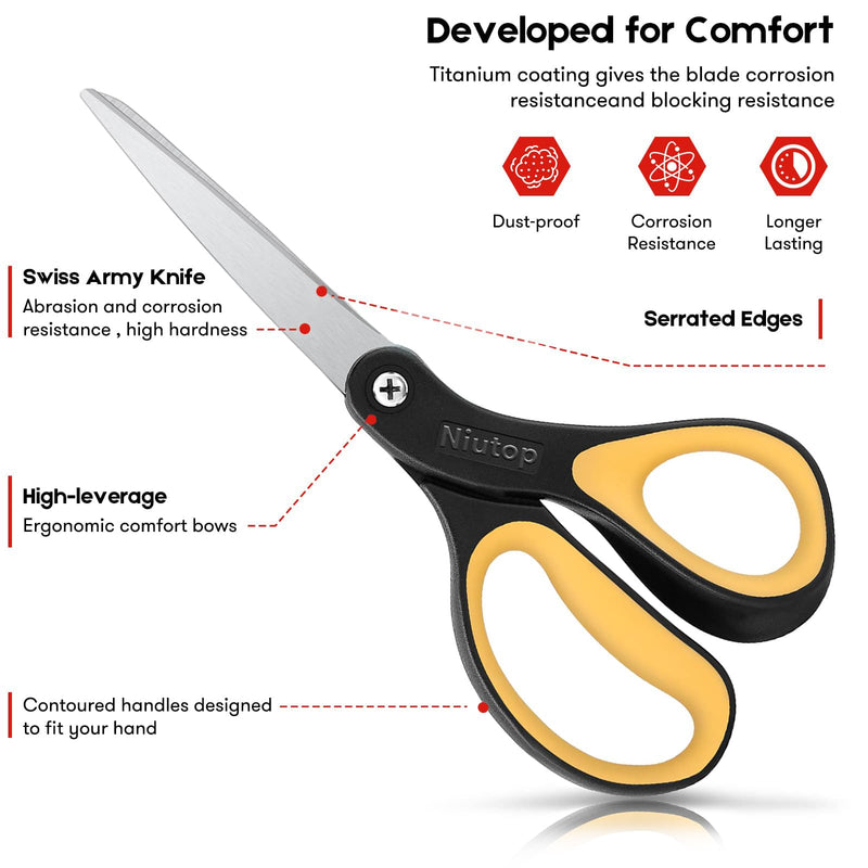 Scissors, Niutop 8" All Purpose Scissors Heavy Duty Ergonomic Comfort Grip Craft Shears